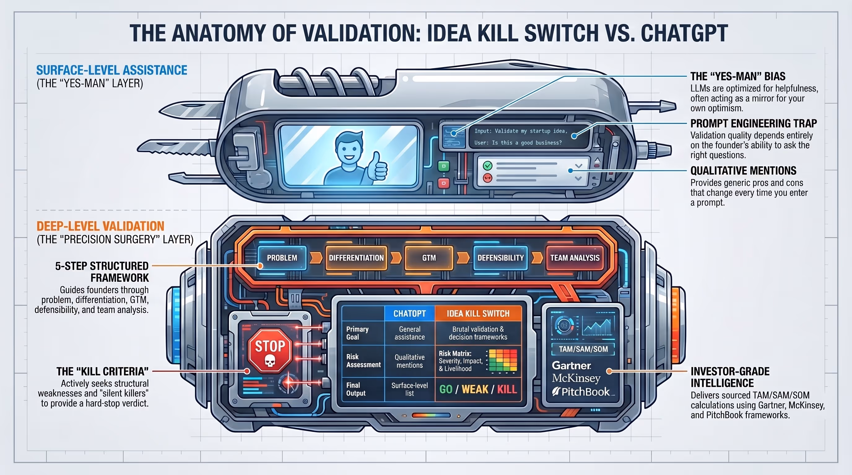 Idea Kill Switch vs ChatGPT: Why a General Chatbot Can't Validate Your Startup